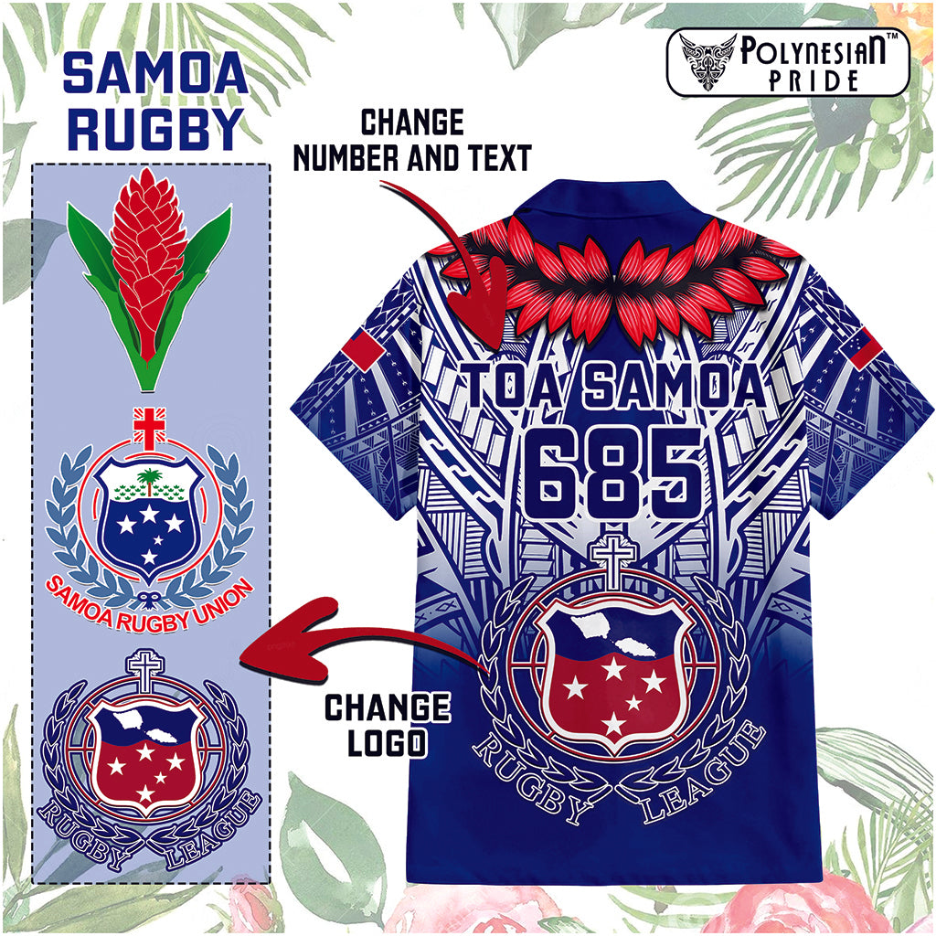 Custom Samoa Rugby Hawaiian Shirt Custom Text And Number With Toa Samoa, Manu Samoa And Manu Samoa 7s Logo - Polynesian Pride