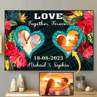 Custom Photo Polynesian Couples Canvas Wall Art Together Forever Tropical Flowers