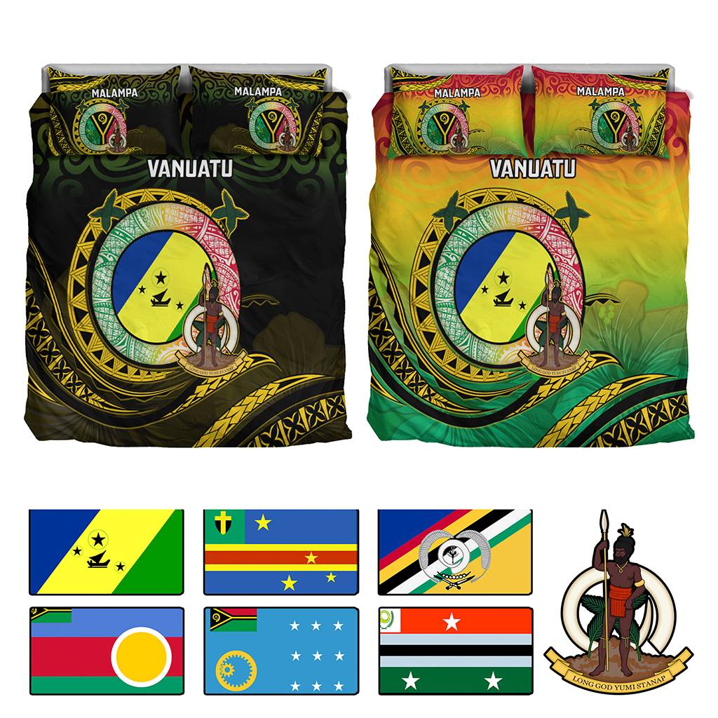 Custom Vanuatu Provinces Bedding Set Coat Of Arms Mix Flag