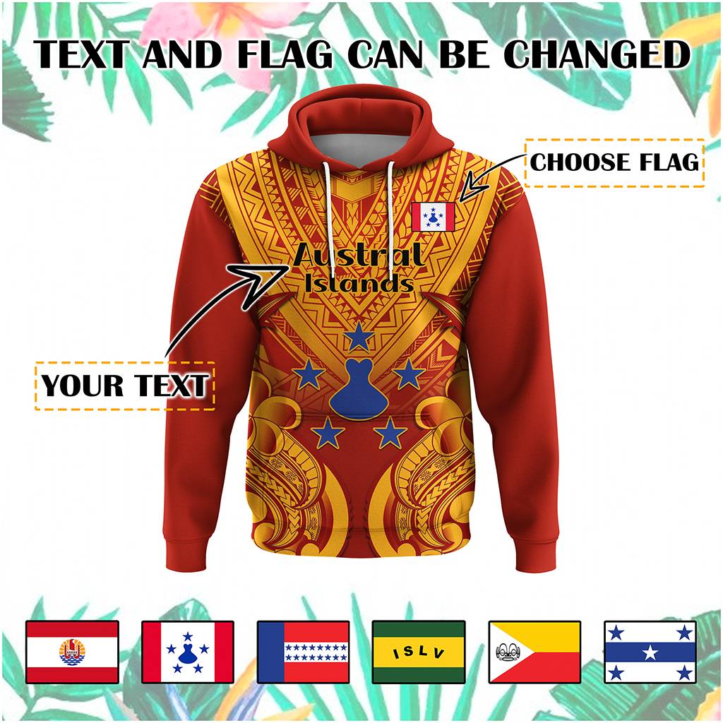 Custom French Polynesia Hoodie Five Groups Of Islands Flag Plumeria Polynesian Tribal