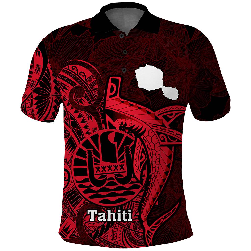 Custom French Polynesia Polo Shirt Map Of Islands Flag Hibiscus With Polynesian Shark Tattoo