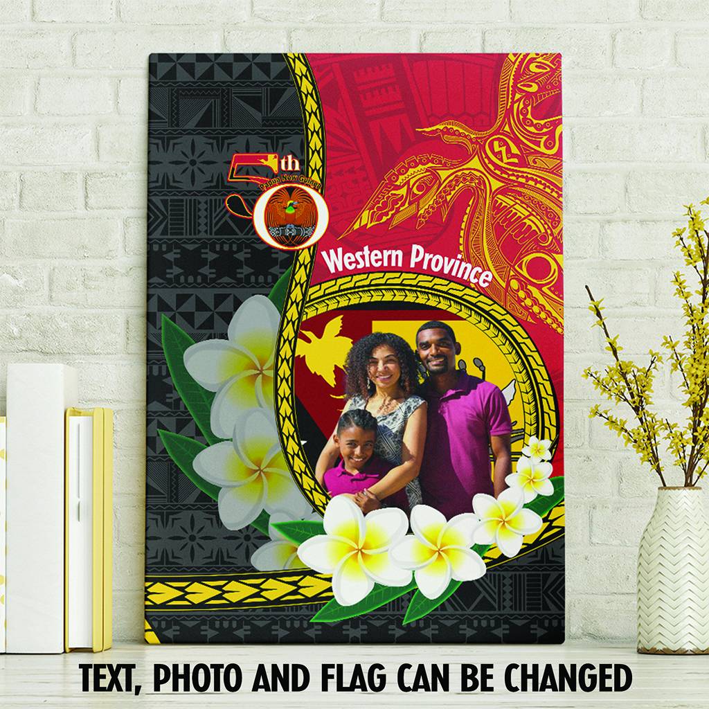 Custom Photo Papua New Guinea Provinces Canvas Wall Art Flag With Polynesian Tropical Flowers