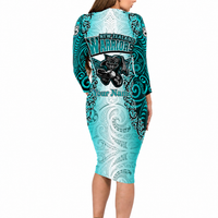 Personalised New Zealand Warriors Long Sleeve Bodycon Dress Maori Silver Fern Green RLT03