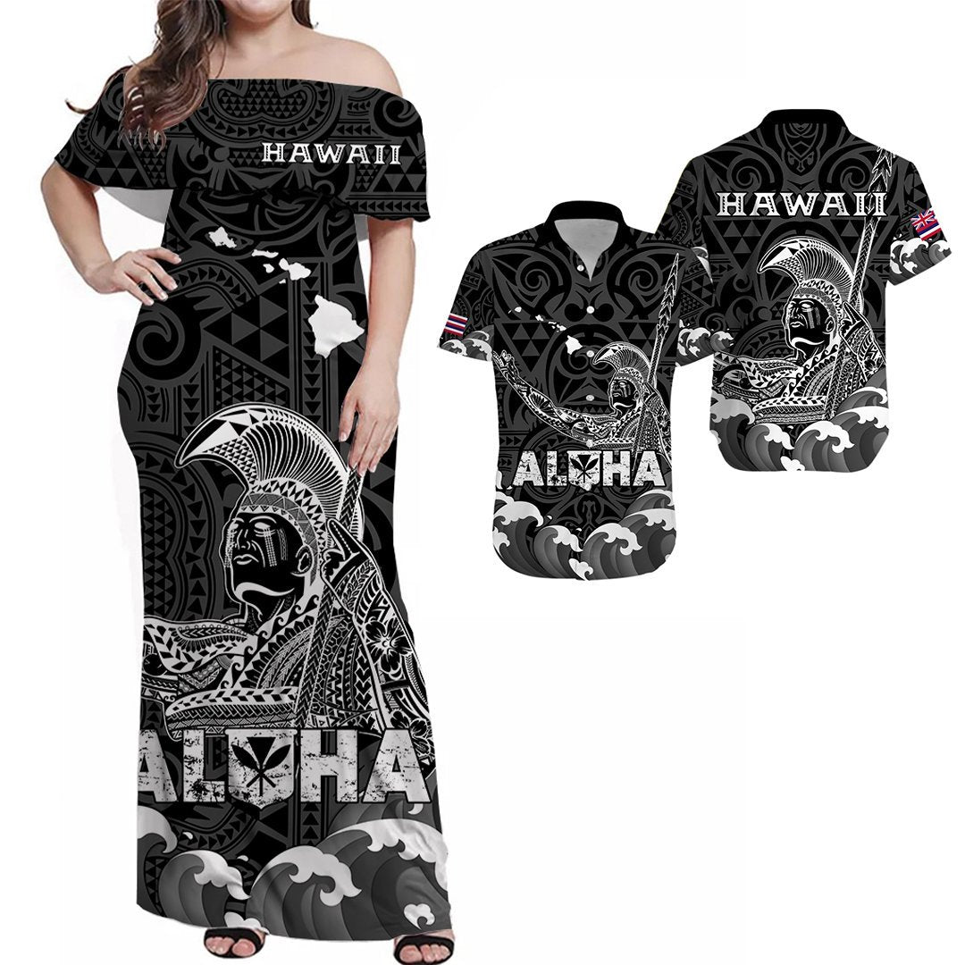 Hawaii King Kamehameha Aloha Hawai'i Nei Matching Dress and Hawaiian Shirt LT2 BLACK - Polynesian Pride