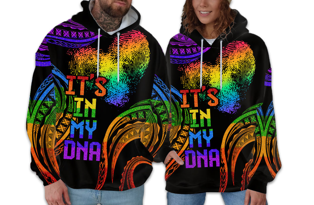 Personalised It's in my DNA Polynesian Valentine Day Couple Hoodie Fingerprint with Color Pride Flag LT9 - Polynesian Pride