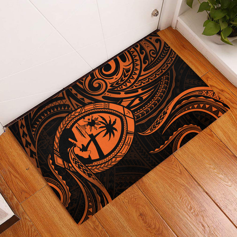 Polynesian Pride Guam With Polynesian Tribal Tattoo and Coat of Arms Door Mat Orange Version LT9 Orange - Polynesian Pride