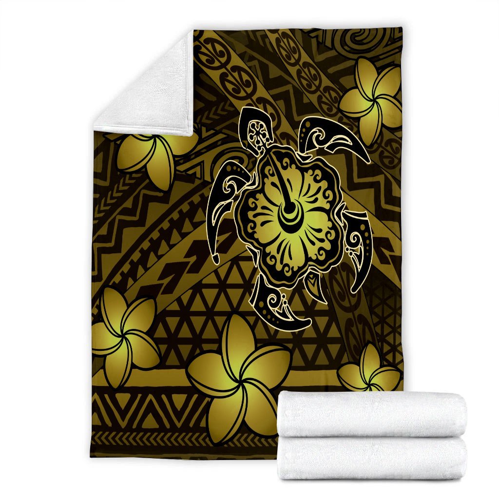 Hawaii Mix Polynesian Turtle Plumeria Premium Blankets Yellow - Polynesian Pride