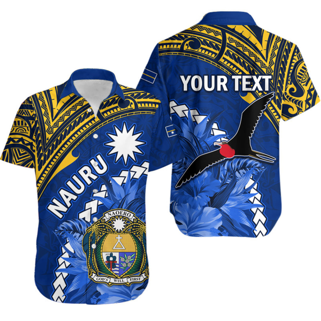(Custom Personalised) Nauru Coat of Arms Hawaiian Shirt Polynesian With Frigatebird LT9