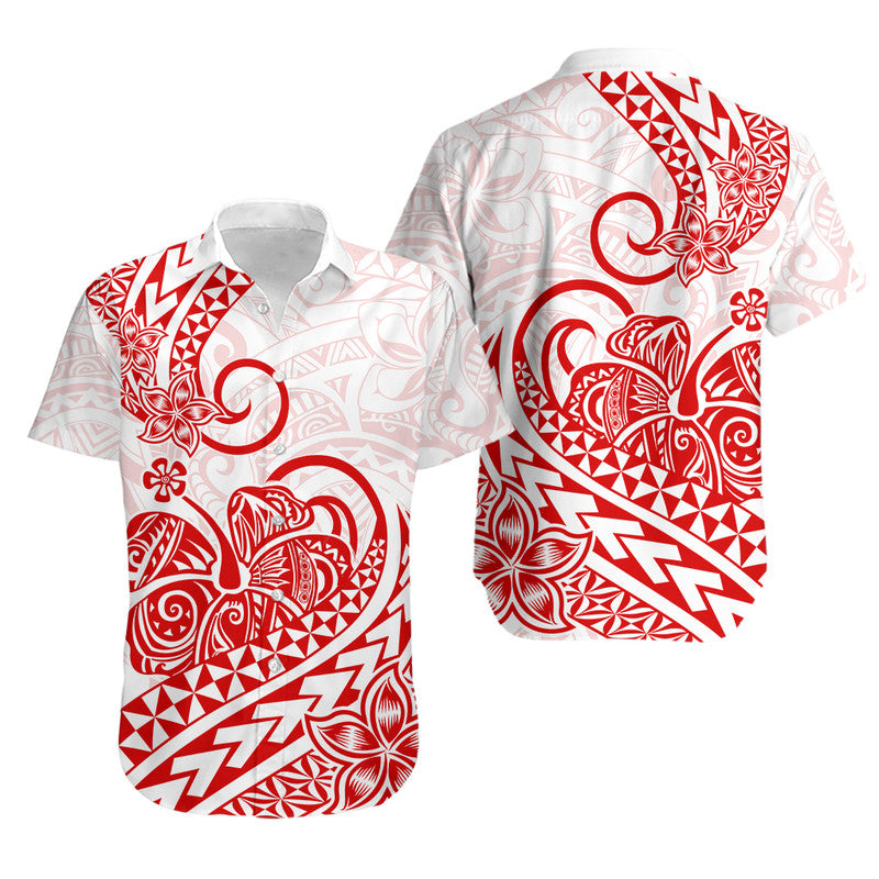 Polynesian Tribal Tattoo Retro Couple Off Long Dress and Hawaiian Shirt Red Screen Color LT9 - Polynesian Pride