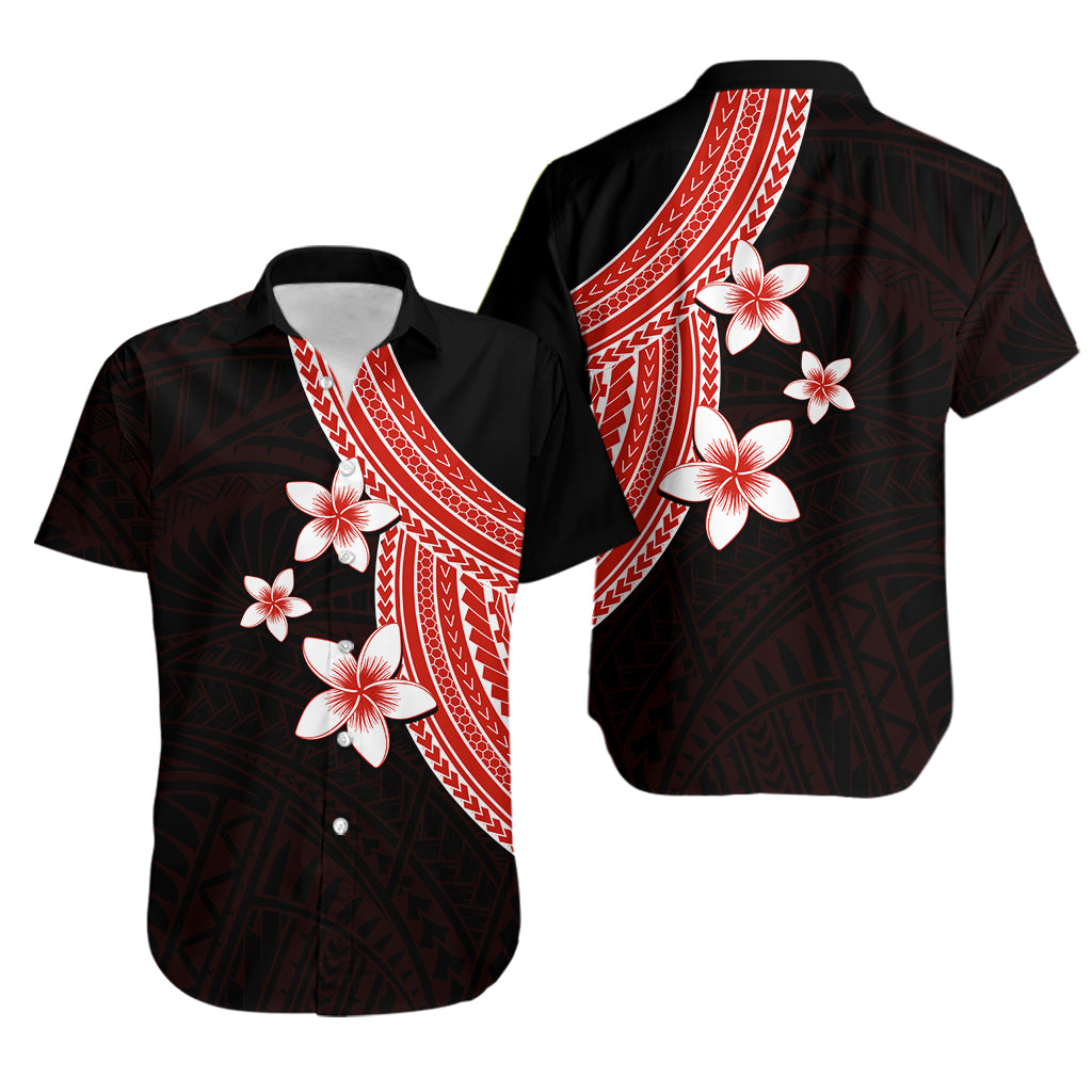 Polynesian Couples Matching Outfits Combo Long Sleeve Dress With Plumeria Flower Red LT6 - Polynesian Pride