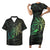 Hawaii Matching Clothes For Couples Polynesian Tribal Black And Green Bodycon Dress And Hawaii Shirt - Polynesian Pride