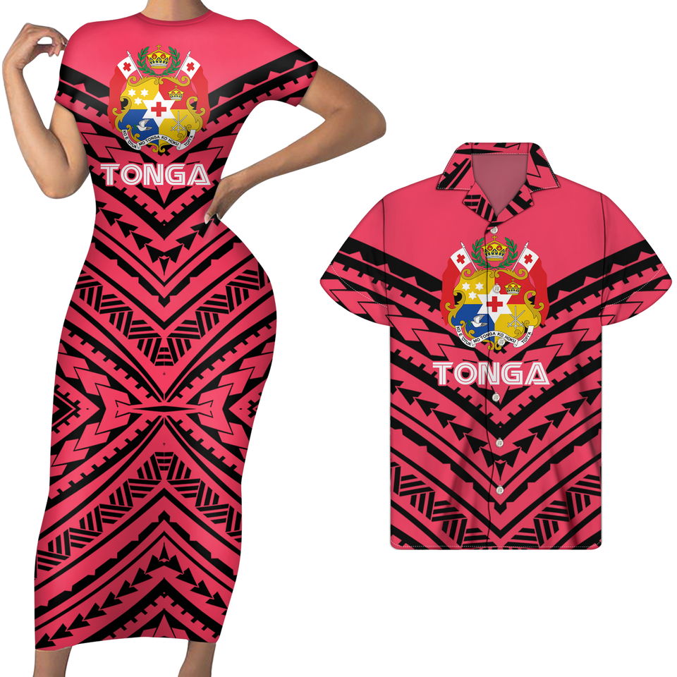 Polynesian Pride Tonga Matching Outfit For Couples Polynesian Tribal Bodycon Dress And Hawaii Shirt - Polynesian Pride