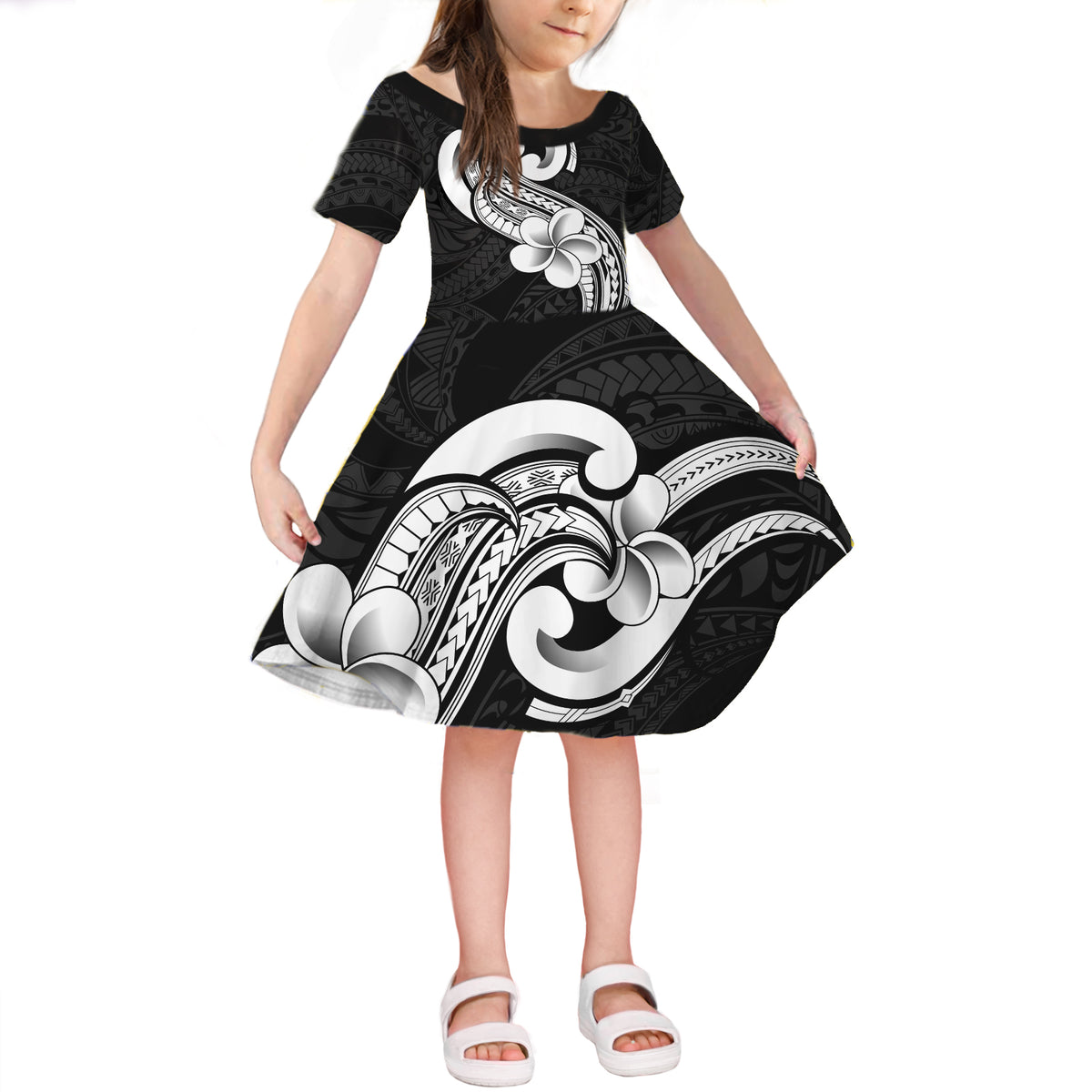 Polynesia Family Matching Outfits Tank Maxi Dress And Hawaiian Shirt Plumeria With Tribal Pattern Black Vibes LT14 - Polynesian Pride