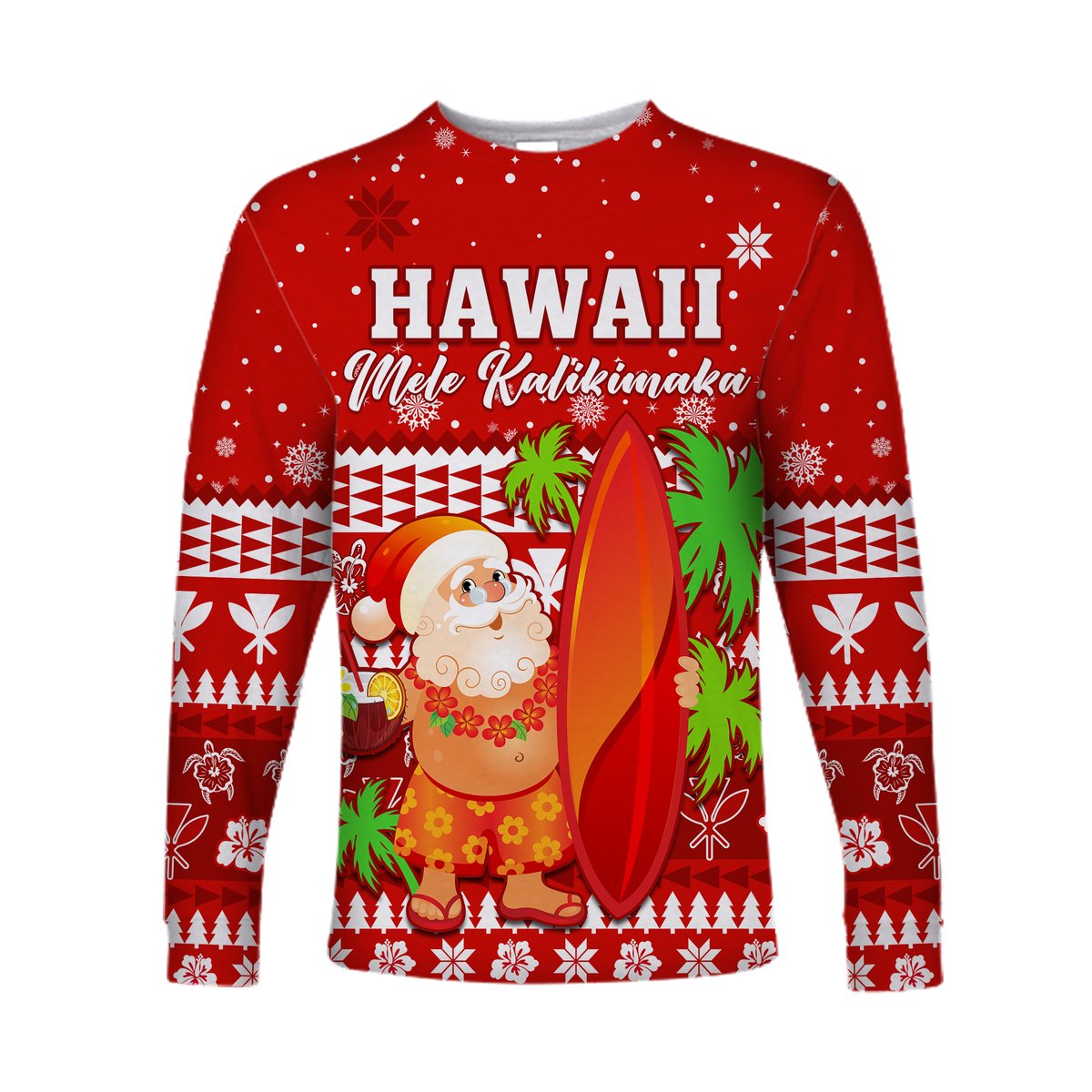 (Custom Personalised) Mele Kalikimaka Long Sleeve Shirt Santa Claus Hawaii Christmas LT13 - Polynesian Pride