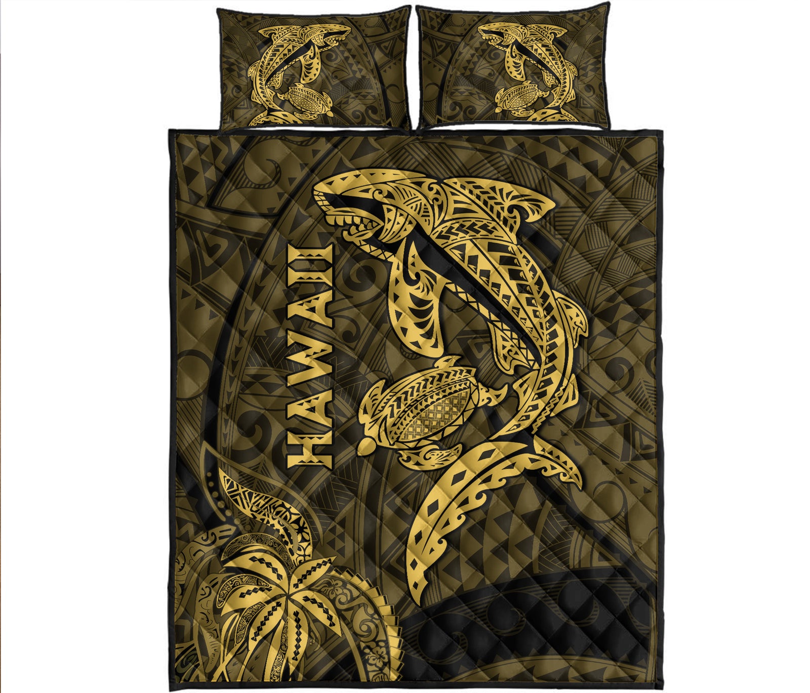 hawaii-shark-and-turtle-quilt-bed-set-with-gold-kakau
