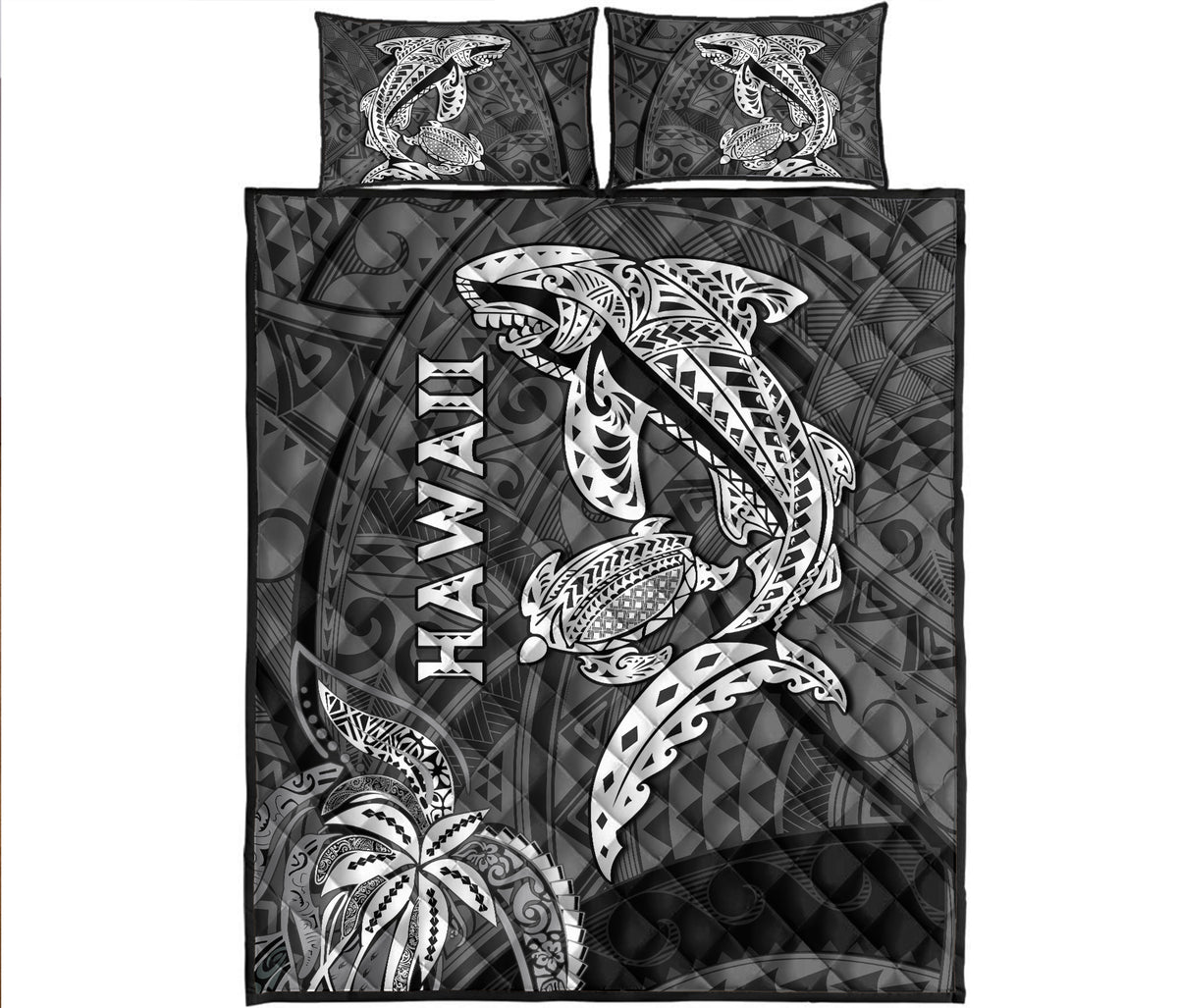 hawaii-shark-and-turtle-quilt-bed-set-with-black-kakau
