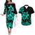 Polynesian Couple Outfits Plumeria Flowers Couples Long Sleeve Dress and Hawaiian Shirt Polynesian Tribal Aqua Vibe LT9 Aqua - Polynesian Pride