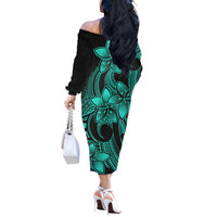 Polynesian Pride Plumeria Flowers Off Shoulder Long Sleeve Dress Polynesian Tribal Aqua Vibe LT9 - Polynesian Pride