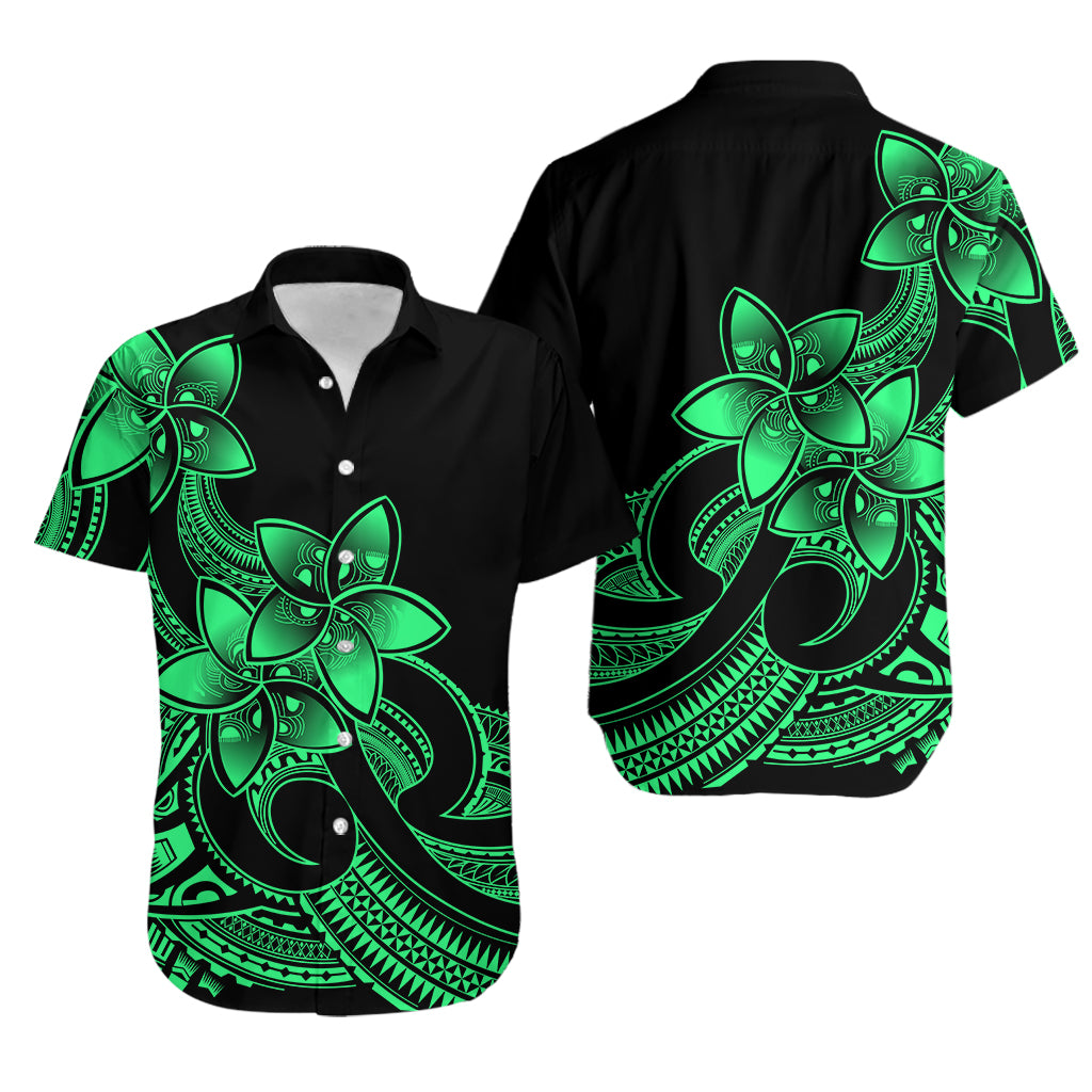 Polynesian Couple Outfits Plumeria Flowers Puletasi Dress and Hawaiian Shirt Polynesian Tribal Green Vibe LT9 - Polynesian Pride