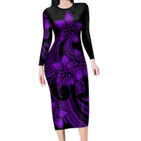 Polynesian Pride Plumeria Flowers Long Sleeve Dress Polynesian Tribal Purple Vibe LT9 Polyester spandex Purple - Polynesian Pride