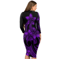 Polynesian Pride Plumeria Flowers Long Sleeve Dress Polynesian Tribal Purple Vibe LT9 - Polynesian Pride