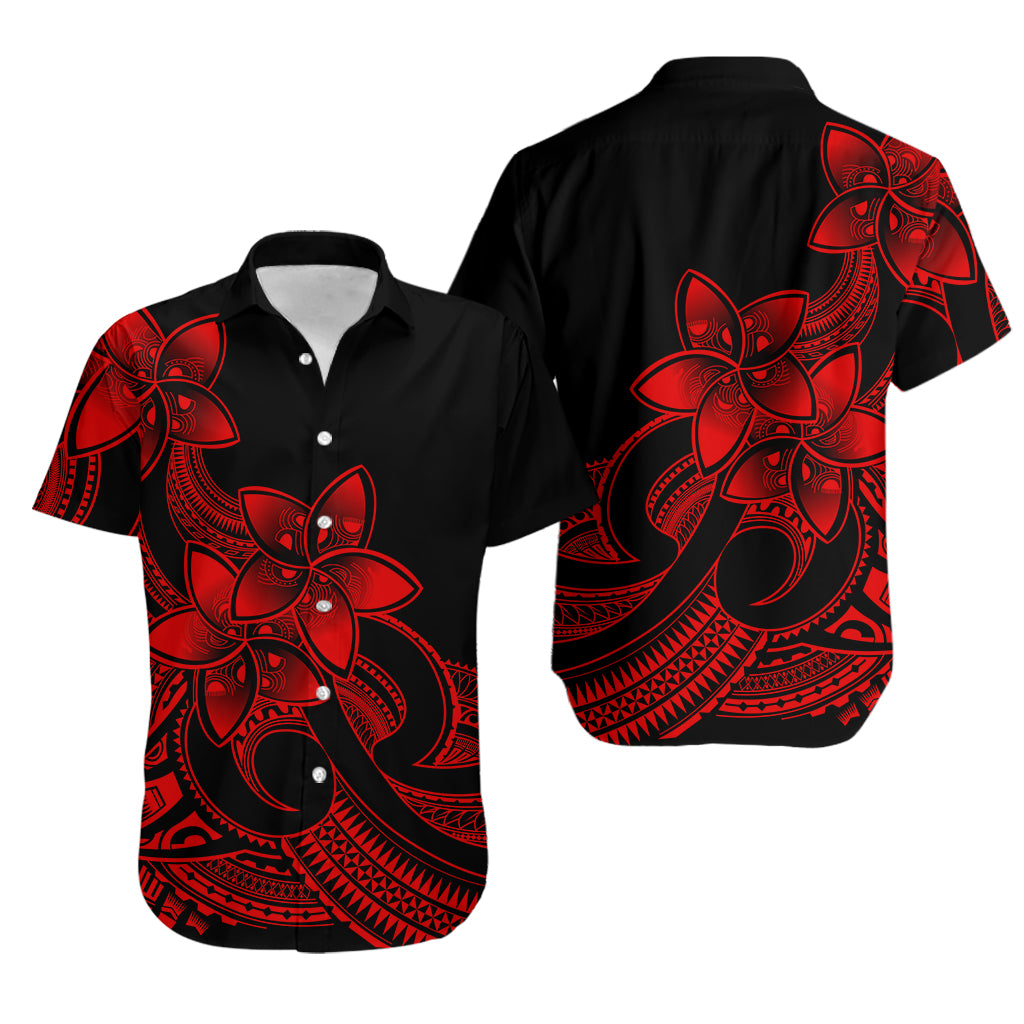 Polynesian Couple Outfits Plumeria Flowers Puletasi Dress and Hawaiian Shirt Polynesian Tribal Red Vibe LT9 - Polynesian Pride