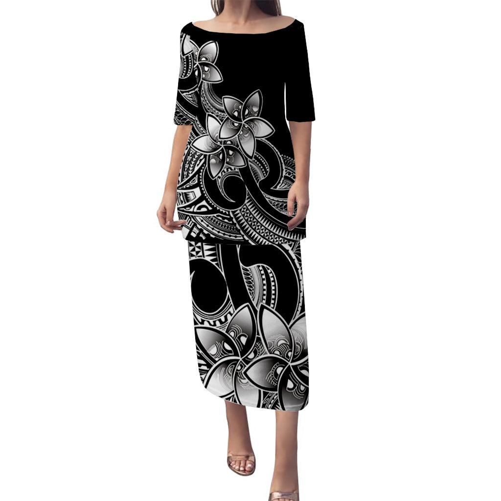 Polynesian Couple Outfits Plumeria Flowers Puletasi Dress and Hawaiian Shirt Polynesian Tribal White Vibe LT9 - Polynesian Pride