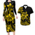 Polynesian Couple Outfits Plumeria Flowers Couples Bodycon Dress Hawaiian Shirt Polynesian Tribal Yellow Vibe LT9 Yellow - Polynesian Pride