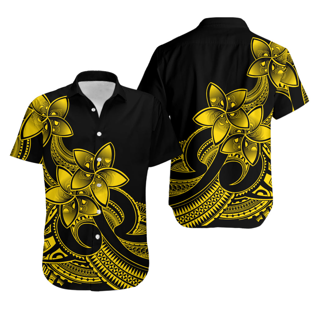 Polynesian Couple Outfits Plumeria Flowers Puletasi Dress and Hawaiian Shirt Polynesian Tribal Yellow Vibe LT9 - Polynesian Pride