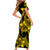 Polynesian Couple Outfits Plumeria Flowers Short Sleeve Body Long Dress and Hawaiian Shirt Polynesian Tribal Yellow Vibe LT9 - Polynesian Pride