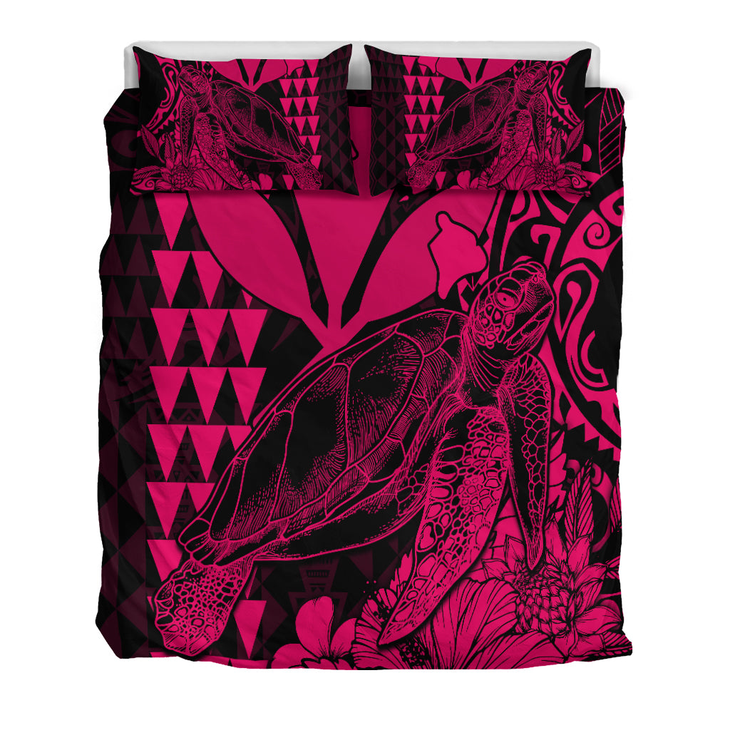 Hawaii Sea Turtle Bedding Set Polynesia Kakau with Kanaka Maoli Pink LT9 - Polynesian Pride
