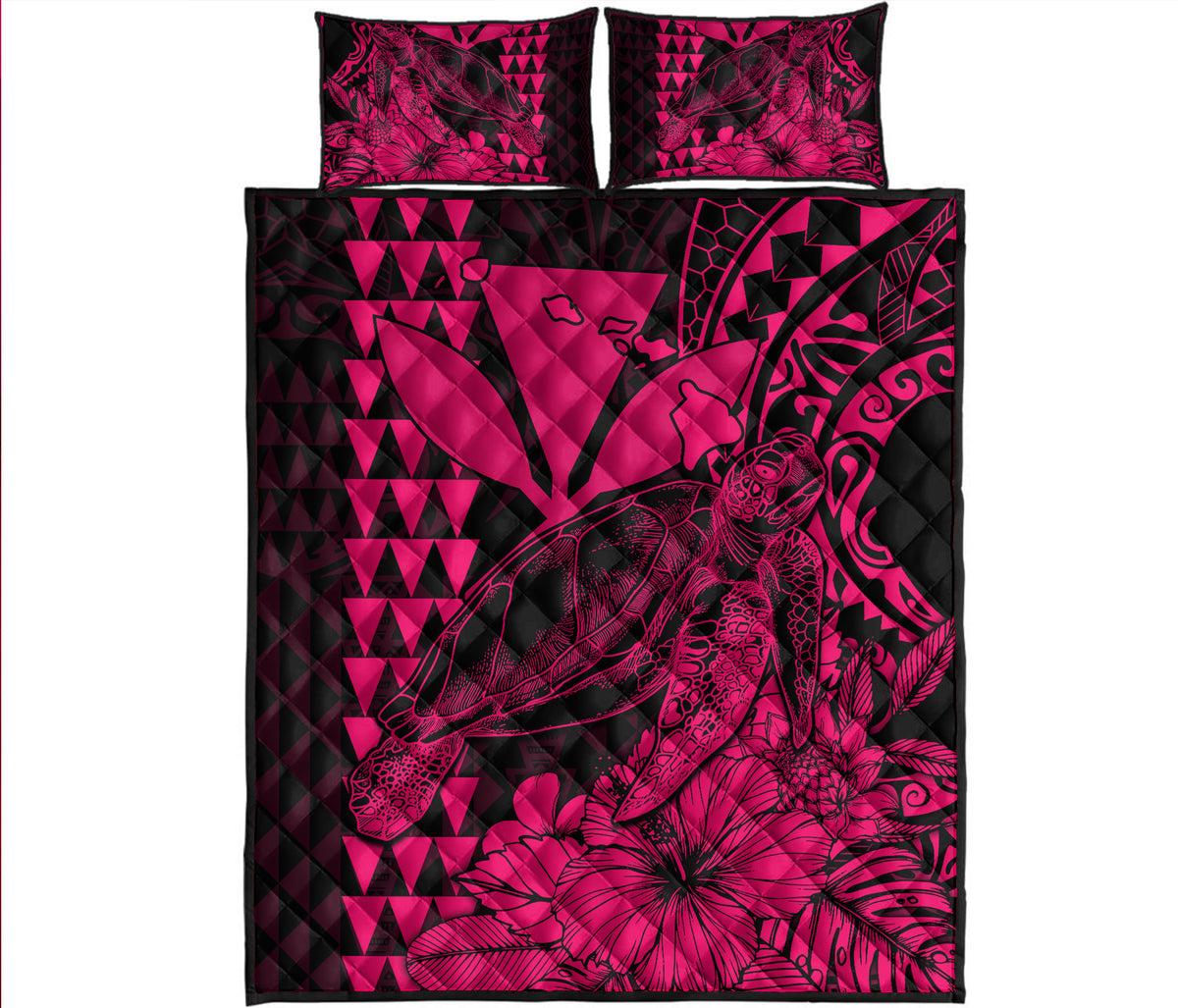 Hawaii Sea Turtle Quilt Bed Set Polynesia Kakau with Kanaka Maoli Pink LT9 Pink - Polynesian Pride