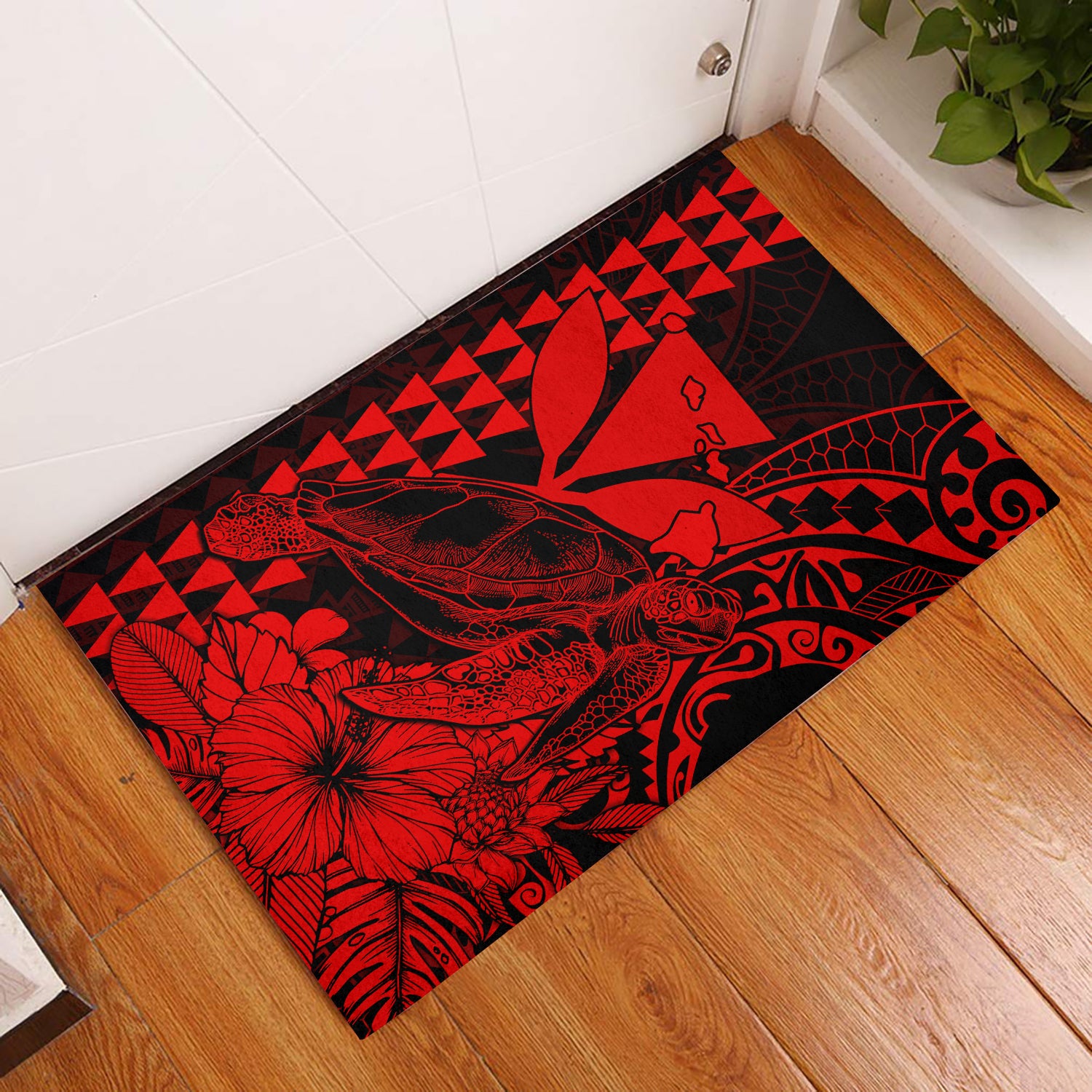 Hawaii Sea Turtle Door Mats Polynesia Kakau with Kanaka Maoli Red LT9 Red - Polynesian Pride