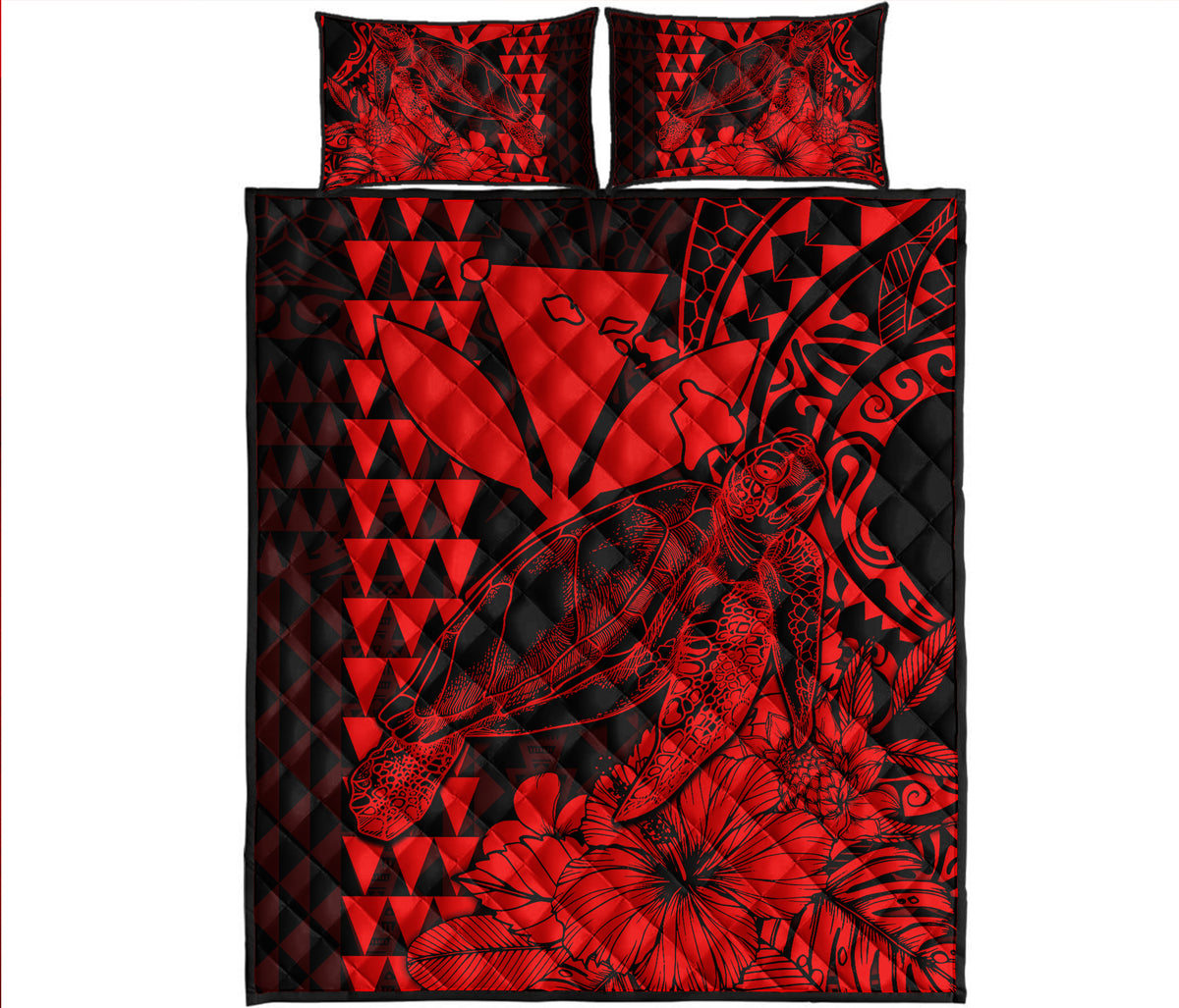 Hawaii Sea Turtle Quilt Bed Set Polynesia Kakau with Kanaka Maoli Red LT9 Red - Polynesian Pride