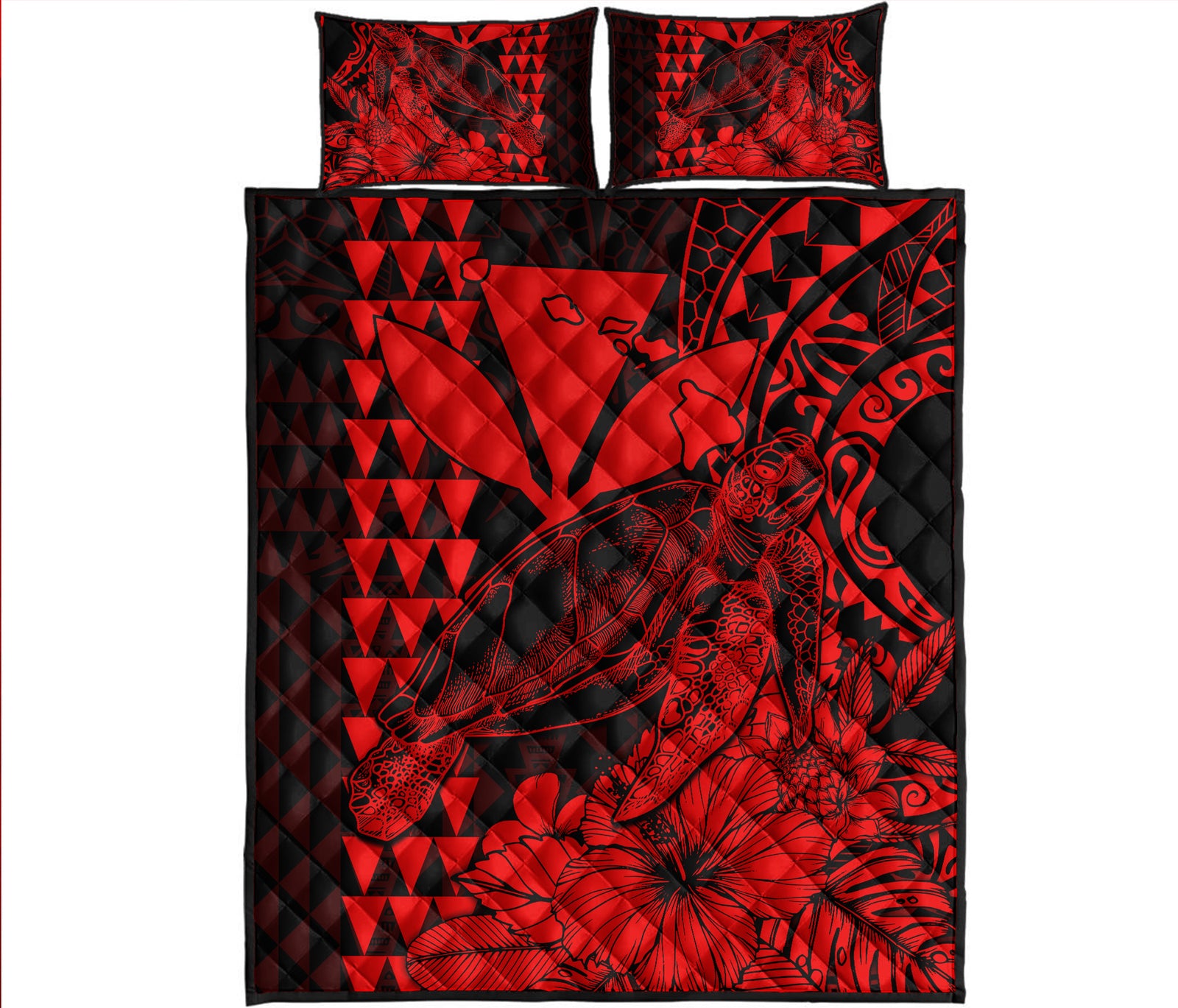 Hawaii Sea Turtle Quilt Bed Set Polynesia Kakau with Kanaka Maoli Red LT9 Red - Polynesian Pride