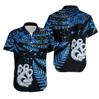 Matching Outfits For Couples Maori Couples Long Dress and Hawaiian Shirt Matariki Stars Manaia with Paua Shell - Blue LT9 - Polynesian Pride