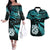 Hawaiian Couple Outfits NZ New Year Couples Long Sleeve Dress and Hawaiian Shirt Manaia with Paua Shell - Aqua LT9 Aqua - Polynesian Pride