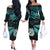 Hawaiian Couple Outfits NZ New Year Couples Long Sleeve Dress and Hawaiian Shirt Manaia with Paua Shell - Aqua LT9 - Polynesian Pride