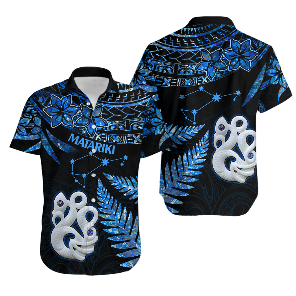 Hawaiian Couple Outfits NZ New Year Couples Long Sleeve Dress and Hawaiian Shirt Manaia with Paua Shell - Blue LT9 - Polynesian Pride