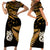 Matching Outfits For Couples Maori Short Sleeve Body Long Dress and Hawaiian Shirt Matariki Stars Manaia with Paua Shell - Gold LT9 - Polynesian Pride