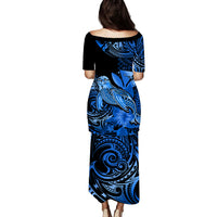 Matching Outfit For Couples Hawaii Monk Seal Puletasi Dress and Hawaiian Shirt Polynesian Kakau With Kanaka Blue LT14 - Polynesian Pride