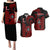 Matching Outfit For Couples Hawaii Lahainaluna High School Puletasi Dress and Hawaiian Shirt Polynesian Kakau Pattern LT14 Red - Polynesian Pride