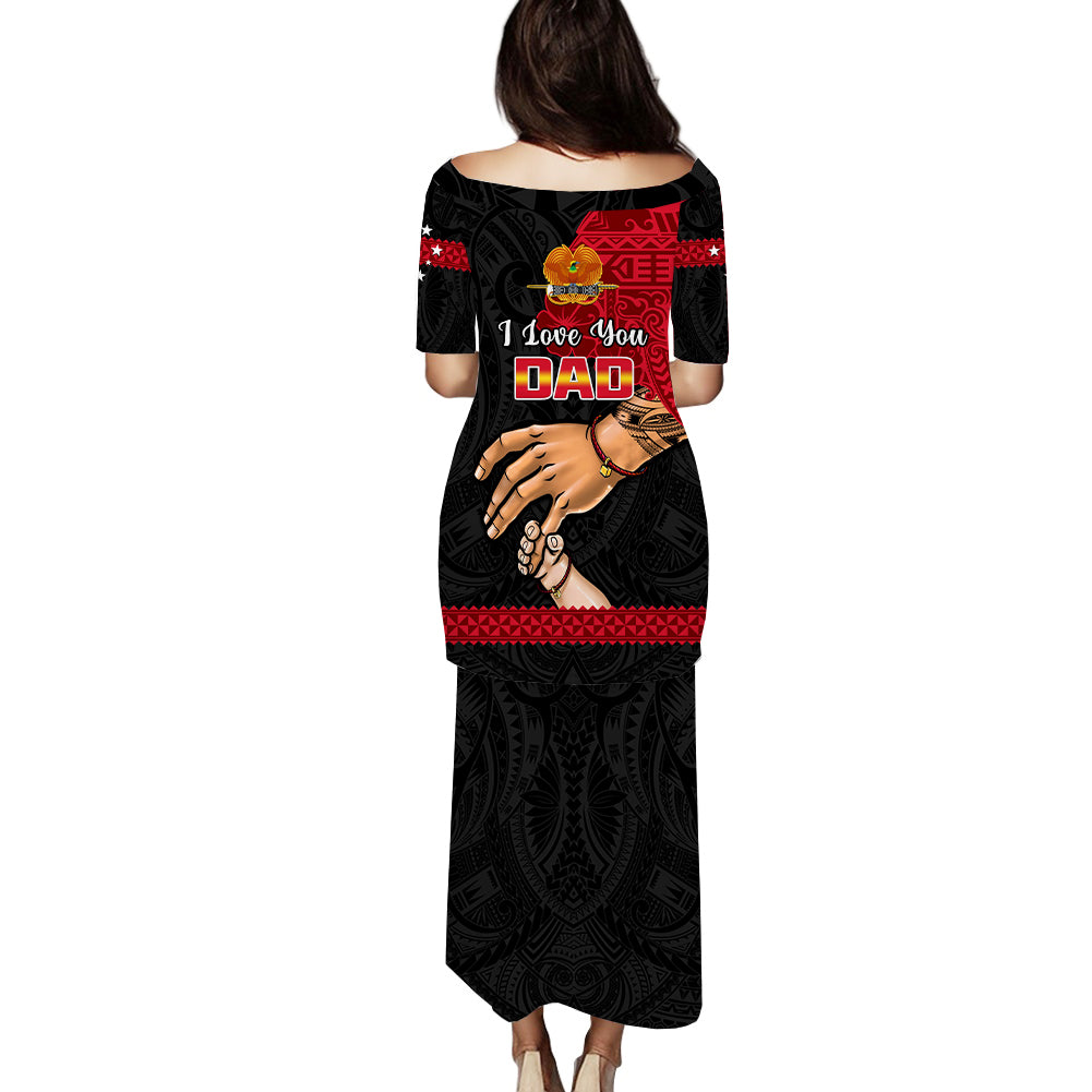 Polynesian Pride Father Day Papua New Guinea Puletasi Dress PNG I Love You Dad Black Version LT14 - Polynesian Pride