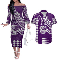 Kakau Hawaiian Polynesian Couples Matching Outfits Combo Long Sleeve Dress And Hawaiian Shirt Purple LT6 4XL - Polynesian Pride