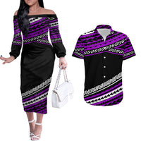 Polynesian Couples Matching Outfits Combo Long Sleeve Dress Simple Purple No.1 LT6 Purple - Polynesian Pride