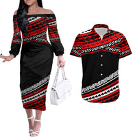 Polynesian Couples Matching Outfits Combo Long Sleeve Dress Simple Red LT6 Red - Polynesian Pride