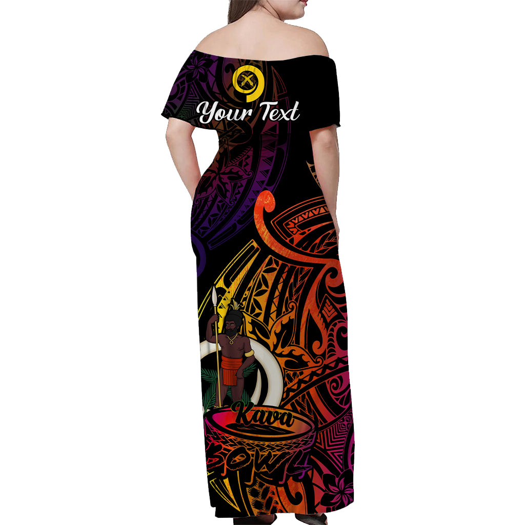 Personalised Vanuatu Off Shoulder Long Dress Kava Bowl Mix Polynesian Gradient LT14 - Polynesian Pride