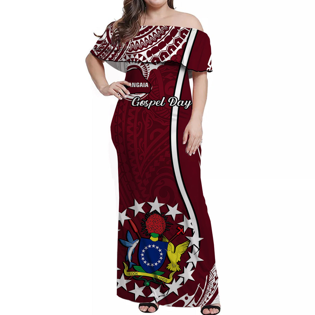 Personalised Cook Islands Matching Hawaiian Shirt and Dress June 15 Mangaia Gospel Day Maroon Version LT14 No Shirt Maroon - Polynesian Pride