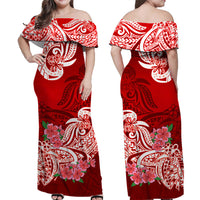 Polynesian Flower Tribal Matching Dress and Hawaiian Shirt Red LT9 - Polynesian Pride