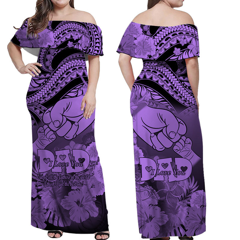 Matching Hawaiian Outfits For Couples Polyneisian Happy Father Day Dress and Hawaiian Shirt I Love You Dad Tribal Purple LT9 - Polynesian Pride